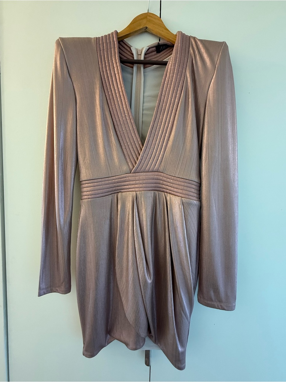 Zhivago Metallic Blush Long-Sleeve V-Neck Dress
